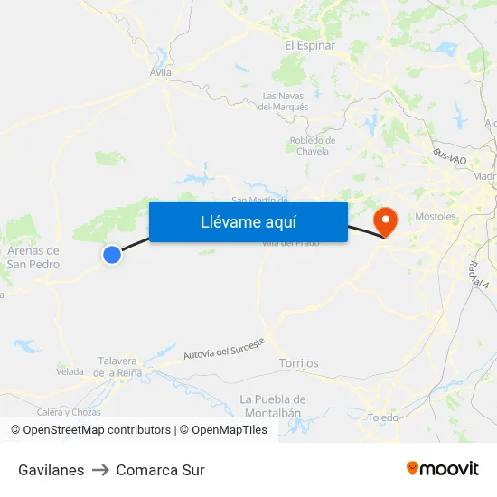 Gavilanes to Comarca Sur map