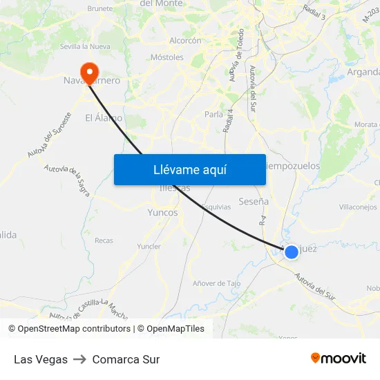 Las Vegas to Comarca Sur map