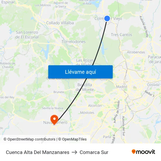 Cuenca Alta Del Manzanares to Comarca Sur map