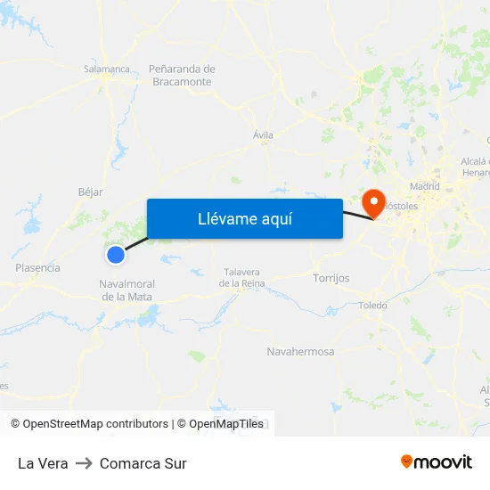 La Vera to Comarca Sur map