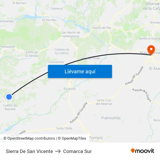 Sierra De San Vicente to Comarca Sur map