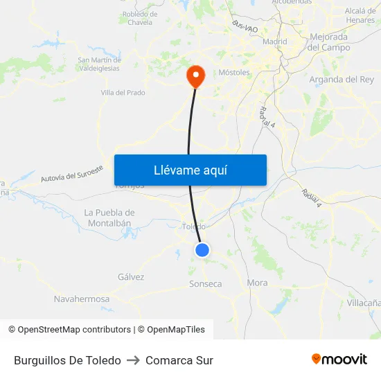 Burguillos De Toledo to Comarca Sur map