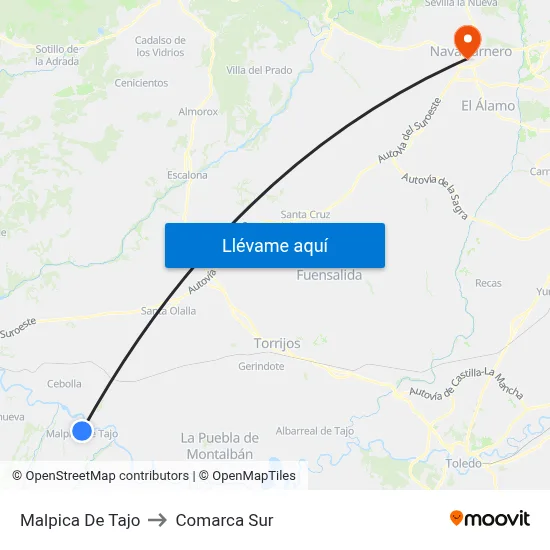 Malpica De Tajo to Comarca Sur map