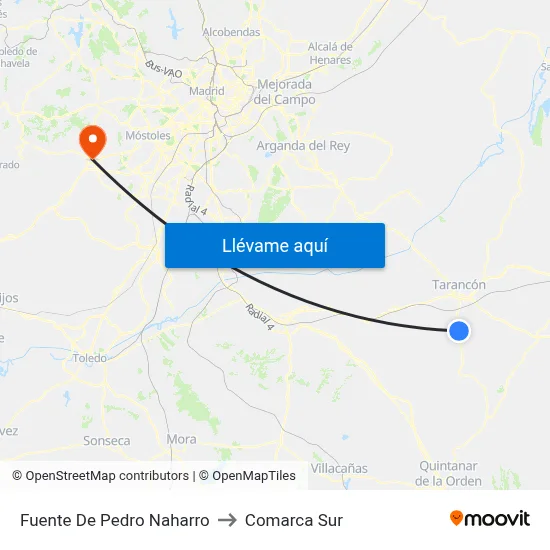 Fuente De Pedro Naharro to Comarca Sur map