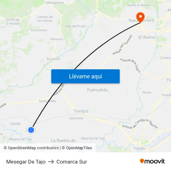 Mesegar De Tajo to Comarca Sur map