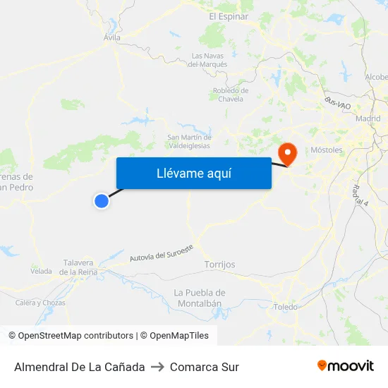 Almendral De La Cañada to Comarca Sur map