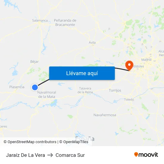 Jaraíz De La Vera to Comarca Sur map