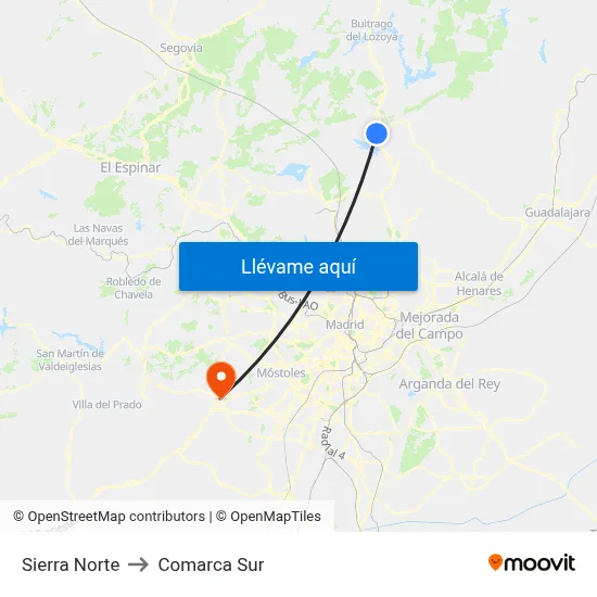 Sierra Norte to Comarca Sur map
