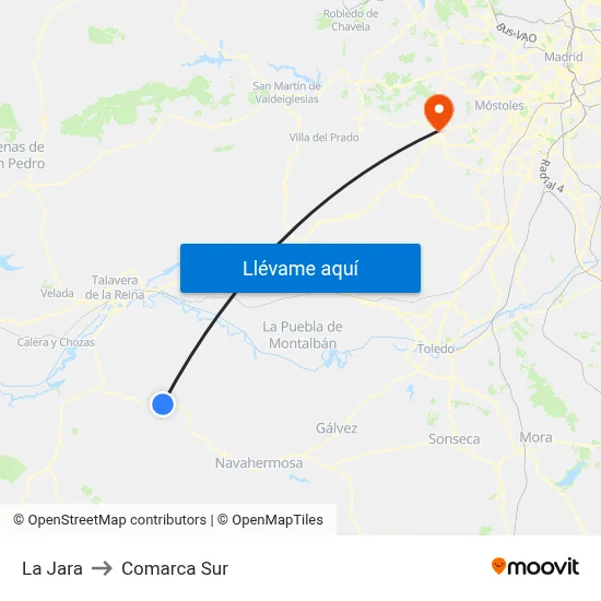 La Jara to Comarca Sur map