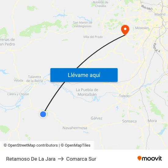 Retamoso De La Jara to Comarca Sur map