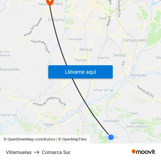 Villamuelas to Comarca Sur map