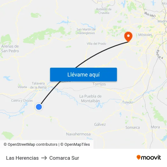 Las Herencias to Comarca Sur map