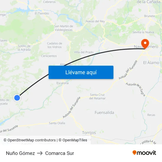 Nuño Gómez to Comarca Sur map