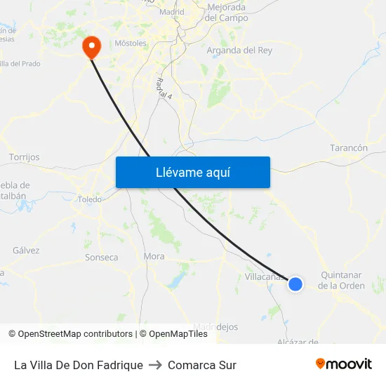 La Villa De Don Fadrique to Comarca Sur map