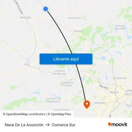 Nava De La Asunción to Comarca Sur map