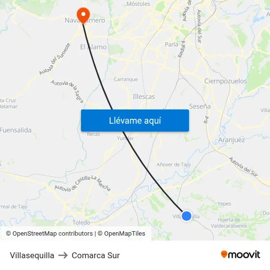 Villasequilla to Comarca Sur map