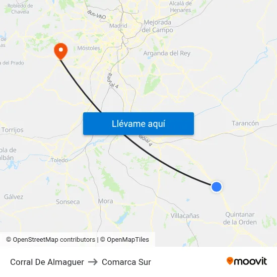 Corral De Almaguer to Comarca Sur map