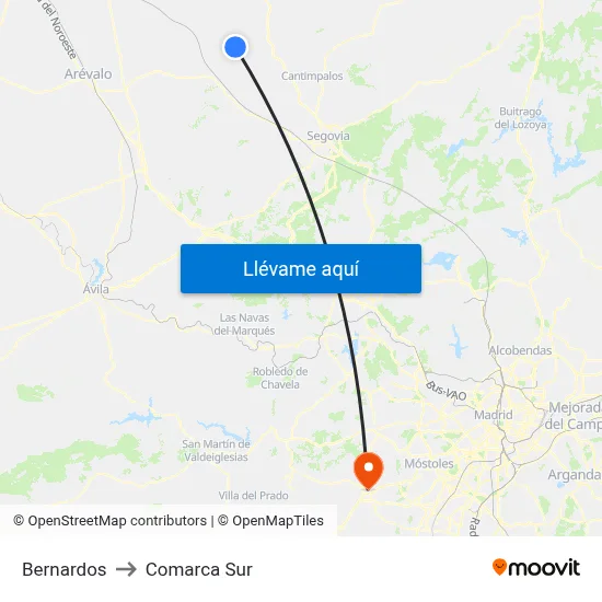 Bernardos to Comarca Sur map