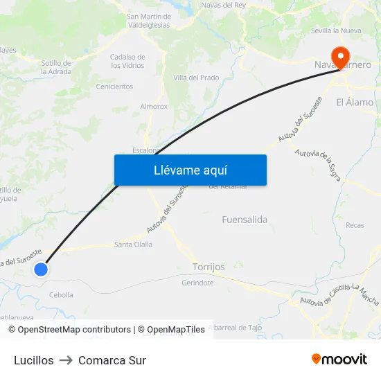 Lucillos to Comarca Sur map