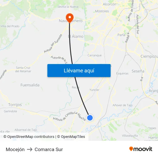 Mocejón to Comarca Sur map