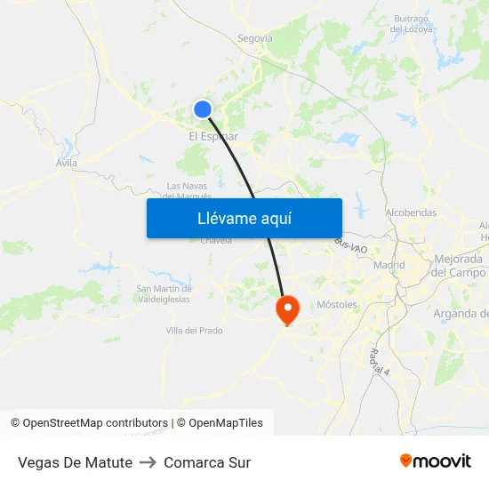 Vegas De Matute to Comarca Sur map