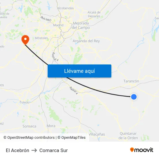 El Acebrón to Comarca Sur map