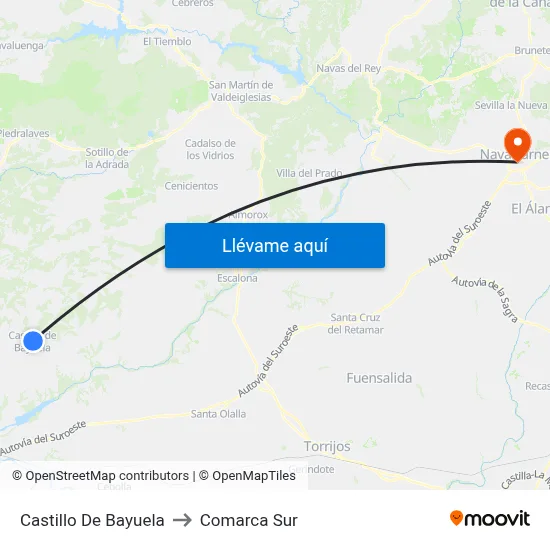 Castillo De Bayuela to Comarca Sur map