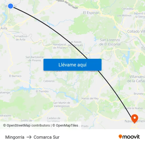 Mingorría to Comarca Sur map