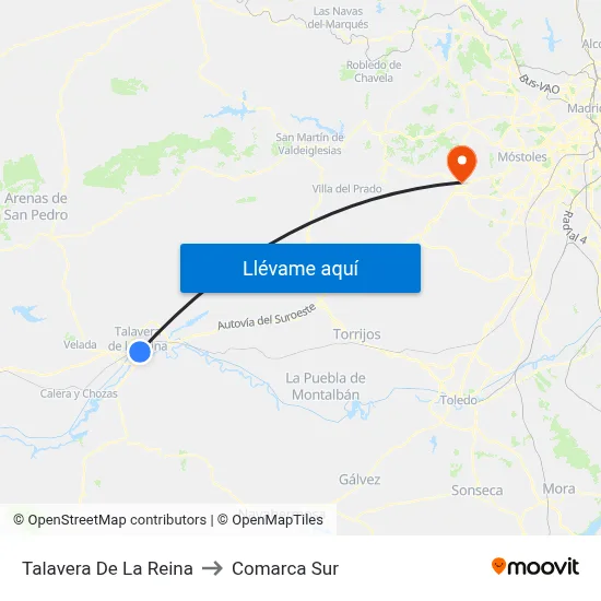 Talavera De La Reina to Comarca Sur map
