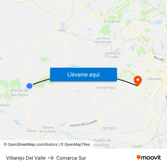 Villarejo Del Valle to Comarca Sur map