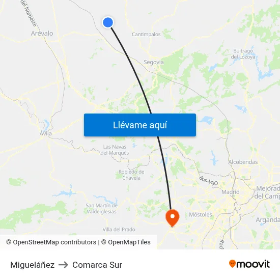 Migueláñez to Comarca Sur map