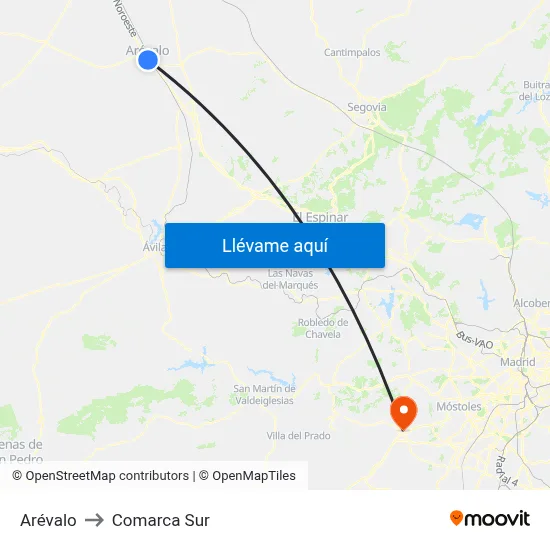 Arévalo to Comarca Sur map