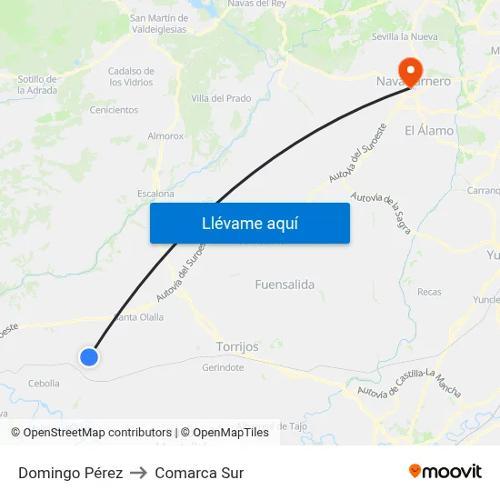 Domingo Pérez to Comarca Sur map