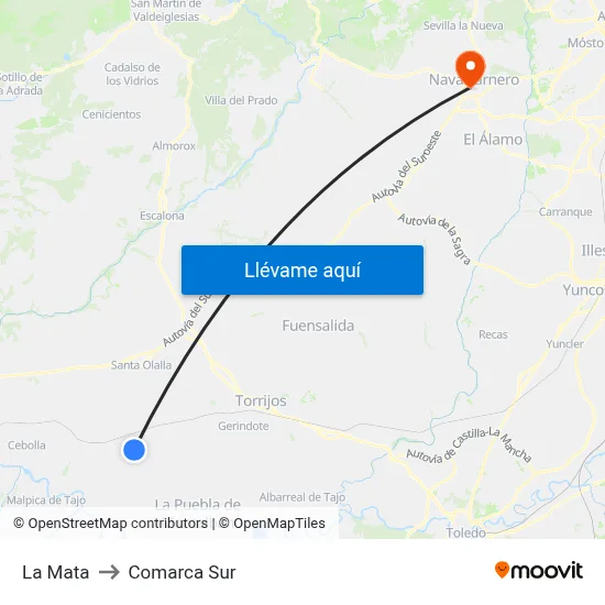 La Mata to Comarca Sur map