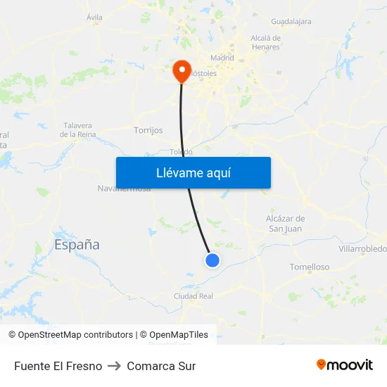 Fuente El Fresno to Comarca Sur map