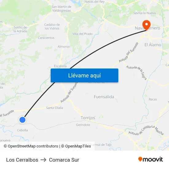 Los Cerralbos to Comarca Sur map