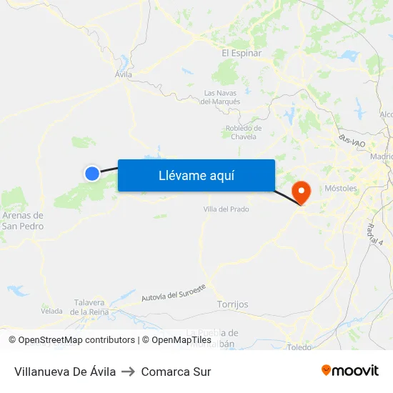 Villanueva De Ávila to Comarca Sur map