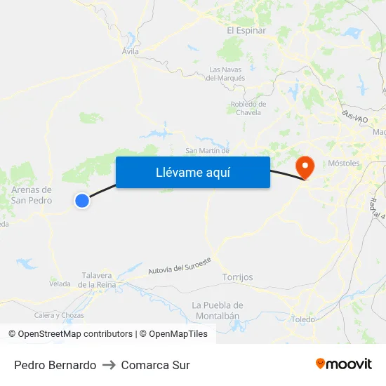 Pedro Bernardo to Comarca Sur map