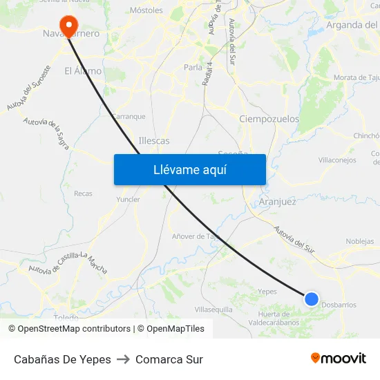 Cabañas De Yepes to Comarca Sur map