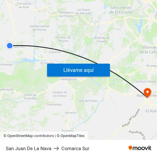 San Juan De La Nava to Comarca Sur map