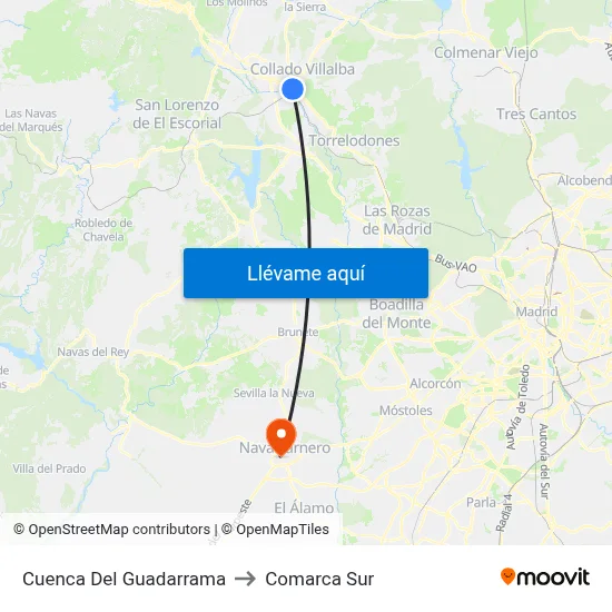 Cuenca Del Guadarrama to Comarca Sur map
