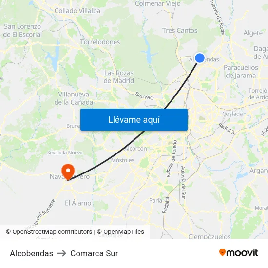 Alcobendas to Comarca Sur map