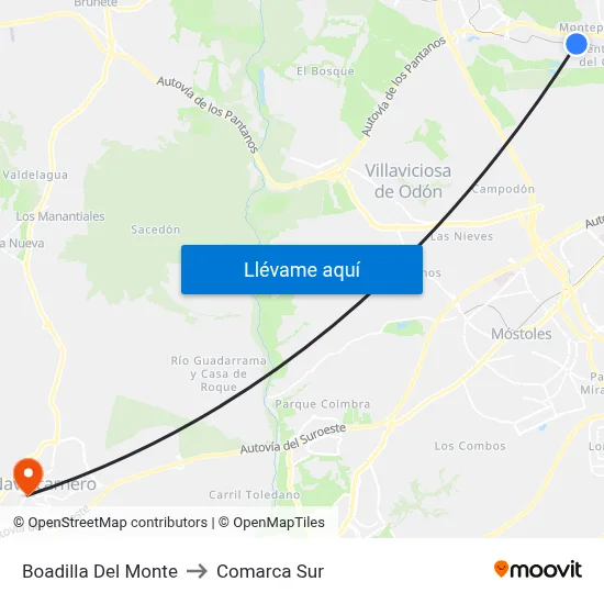 Boadilla Del Monte to Comarca Sur map