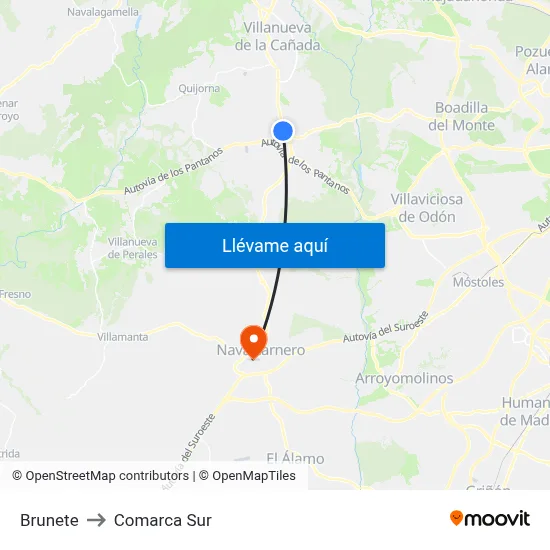 Brunete to Comarca Sur map