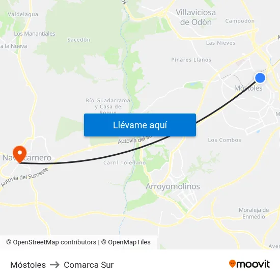 Móstoles to Comarca Sur map