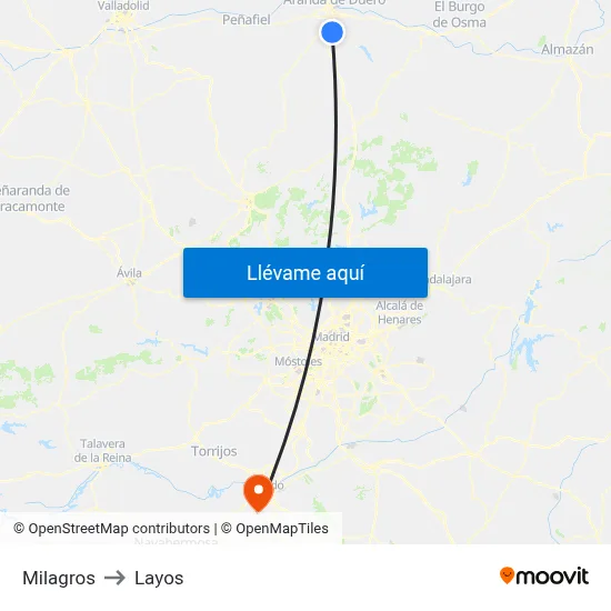 Milagros to Layos map