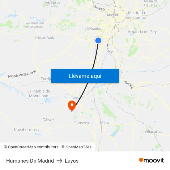 Humanes De Madrid to Layos map