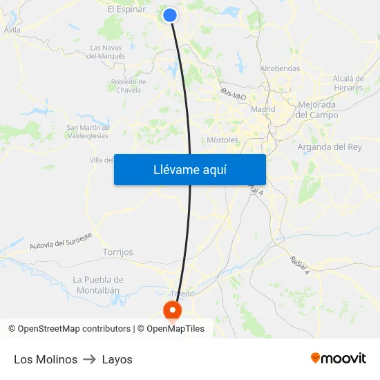 Los Molinos to Layos map