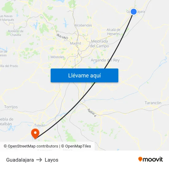 Guadalajara to Layos map