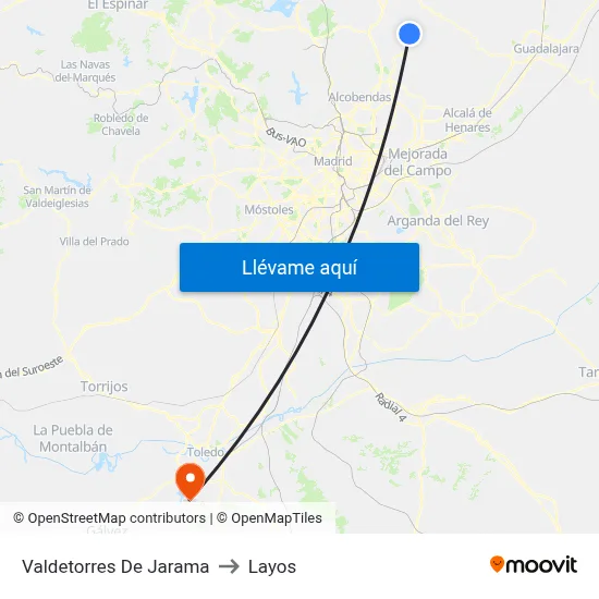 Valdetorres De Jarama to Layos map